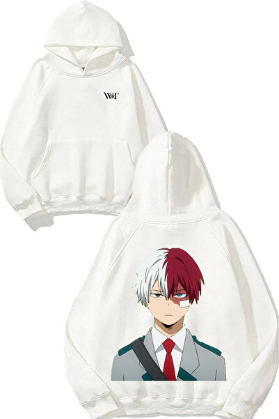 THEWERT سويت شيرت أبيض بقلنسوة مطبوع عليه تصميم شخصيتي شوتو من ماي هيرو أكاديميا