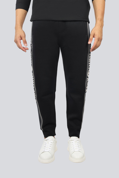 Emporio Armani Men's Elastic Lace-Up Waist Logo Strips on the Sides Black Pants Em002914 Af10013-Uc001