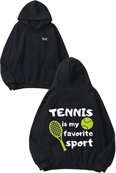 THEWERT Tennis 1 Design Back Printed Black Hooded Sweatshirt