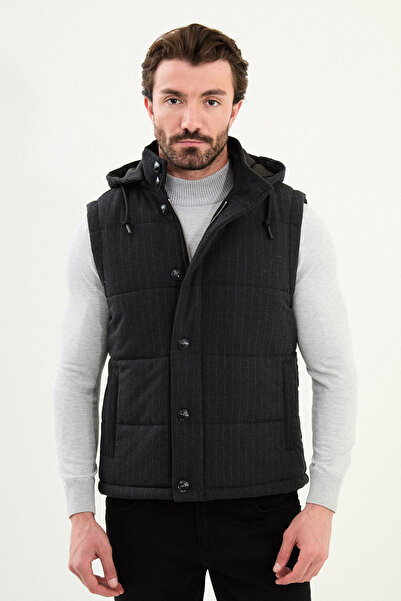 Mcr Striped Slim Fit Hooded Puffer Men's Vest Black - 40950.25K