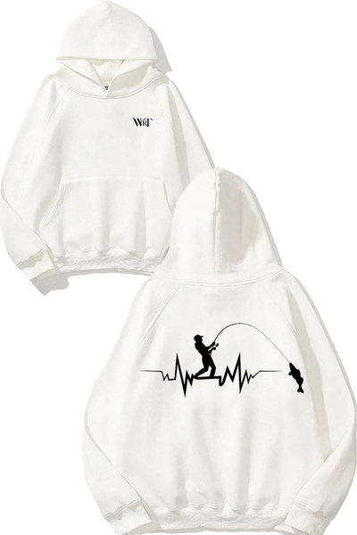 THEWERT Φούτερ Fishher 4 Design με στάμπα στην πλάτη, λευκό με κουκούλα