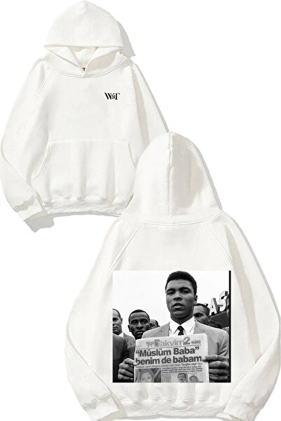 THEWERT Hanorac alb cu glugă cu imprimeu pe spate Muhammad Ali Design