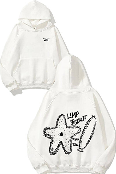 THEWERT سويت شيرت أبيض بقلنسوة مطبوع عليه تصميم Limp Bizkit 7 على الظهر
