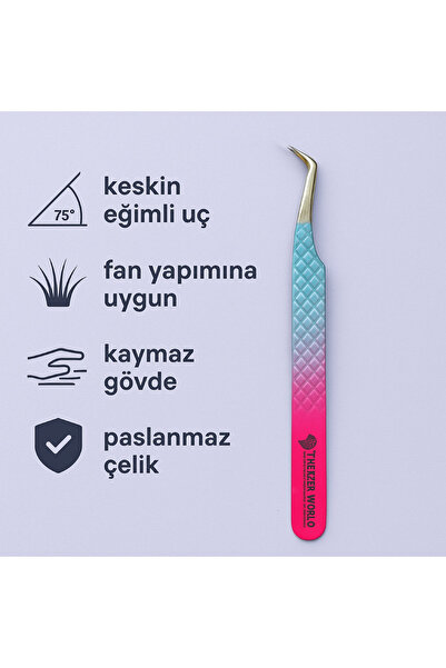 DRAGONTATTOO Profesyonel Kirpik Uzatma Cımbızı – 75° Eğimli Uç, Kaymaz Gövde–...