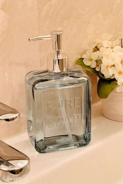 MAKRİ HOME Renkli Cam Sıvı Sabunluk, 500 ml, Mavi