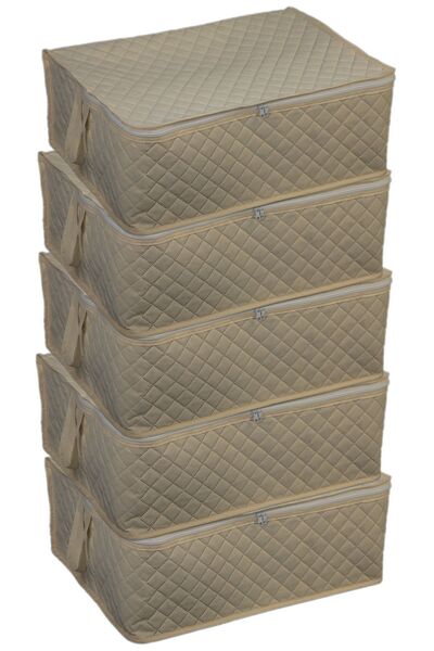 teknotrust Büyük Boy 5'li Hurç Seti, Yorgan ve Eşyalar İçin 100x50x50 Krem Renk