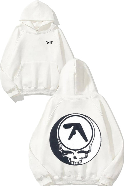 THEWERT Hanorac alb cu glugă cu imprimeu pe spate Aphex Twin 4 Design