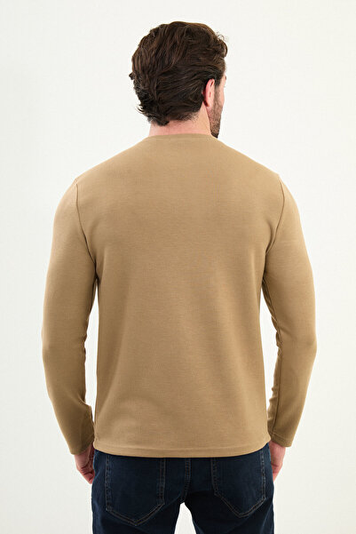 Mcr Patterned Slim Fit Crew Neck Long Sleeve Men's T-Shirt Mink - 36841.24K