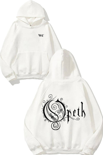 THEWERT Hanorac alb cu glugă cu imprimeu Opeth 1 Design
