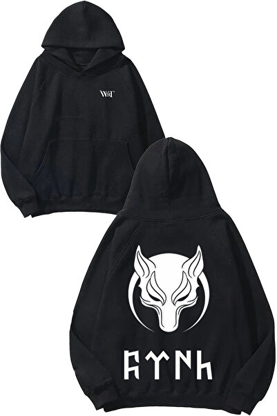 THEWERT Hanorac negru cu glugă cu imprimeu în spate cu design oglindă Türkiye