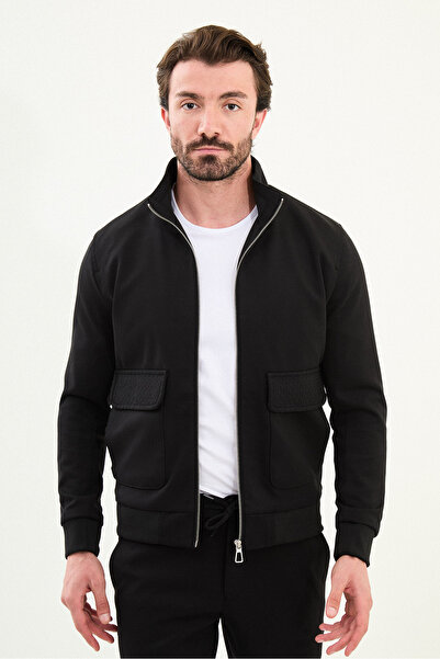 Mcr Straight Slim Fit Zippered Pocket Notched Lapel Trousers Coat Black - 17164.25K