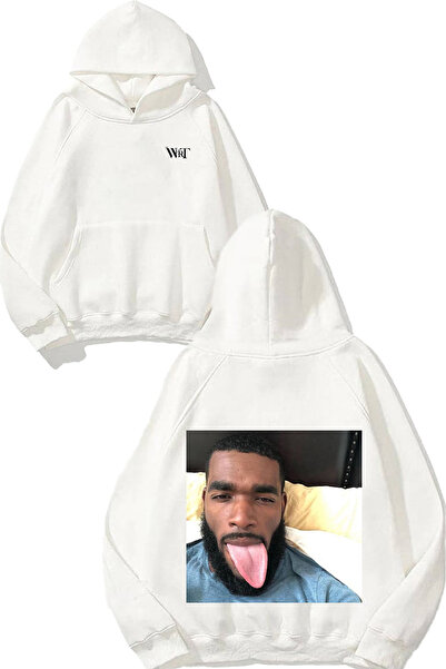 THEWERT سويت شيرت أبيض بقلنسوة مطبوع عليه تصميم الرجل الذي ينزع لسانه