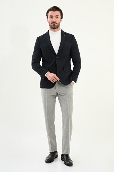 Mcr Straight Slim Fit Bag Pocket Mono Collar Wool Men's Jacket Navy Blue - 41470.25K