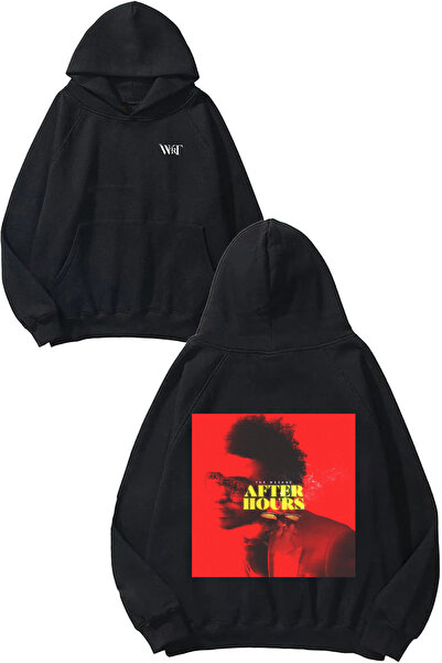 THEWERT Hanorac negru cu glugă cu imprimeu The Weeknd After Hours 7 Design