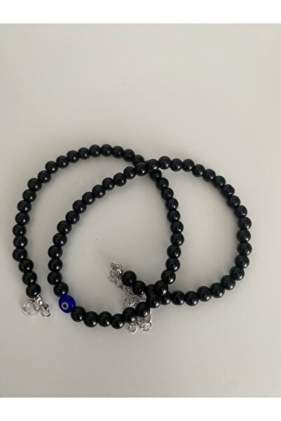 Stoneday Black Bead Necklace with Evil Eye Bead Silver Detail
