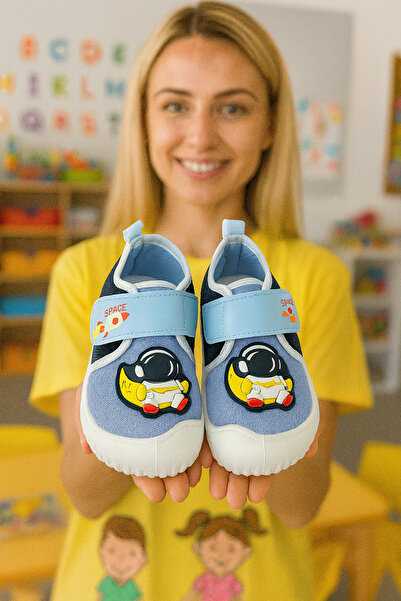 Behtah Kundura Children's Anti-Slip Sole Velcro Slippers Cotton Lined Multi-Purpose School Nursery Booties Home Booties