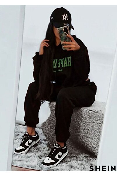 Vestiti طقم بدلة رياضية شتوية مطبوعة عليها كلمة "سعادة" باللون الأزرق الداكن،...