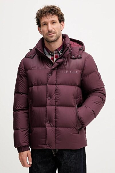 Tommy Hilfiger Erkek Normal Kalıp Kapitone Desenli Kuş Tüyü Dolgulu Isı Yalıtımlı Kapüşonlu Bordo Mont MW0MW40613-X