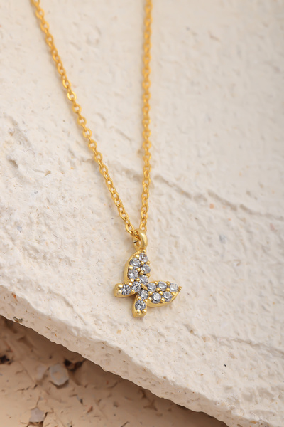 Lucente Jewellery Luxury Serisi Işıklı Hediye Kutulu 925 Ayar Altın Gümüş Kaplama Vanessa Kelebek Kolye