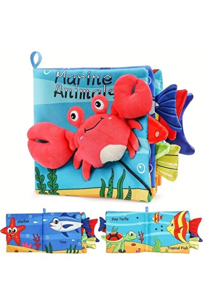Flippy Sensory Baby Book, 15x16x4 cm, 3D Animals, Sounds & Crinkles, 0-3 yrs, Crab, Multicolor