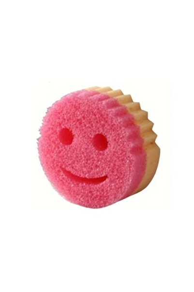 Flippy Dish Sponge, Flippy, Round, PU Sponge, Smiley Face Pattern, Two Sides, 10 x 4 cm, Pink/Yellow