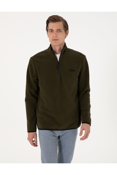 Pierre Cardin Haki Regular Fit Yarım Fermuarlı Polar Sweatshirt 50314056-VR027