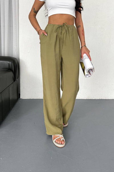 CİDDE Women's Modal Flowy Fabric Wide Leg Summer Trousers Beige