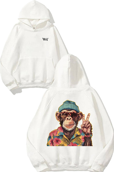 THEWERT Hanorac alb cu glugă cu imprimeu colorat cu design de maimuță