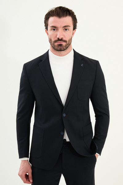 Mcr Straight Slim Fit Bag Pocket Drawstring Elastic Waist Wool Men's Suit Navy Blue - 45417.25K