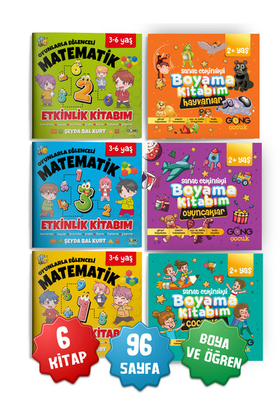 Gong 2li Set Eğlenceli Matematik Geliştiren ve Sanat Etkinlikli Boyama 6'lı Ç...