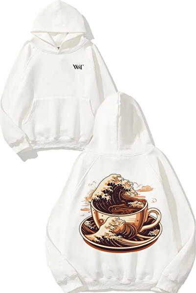 THEWERT The Great Wave 1 Design Back Printed White Hooded Sweatshirt