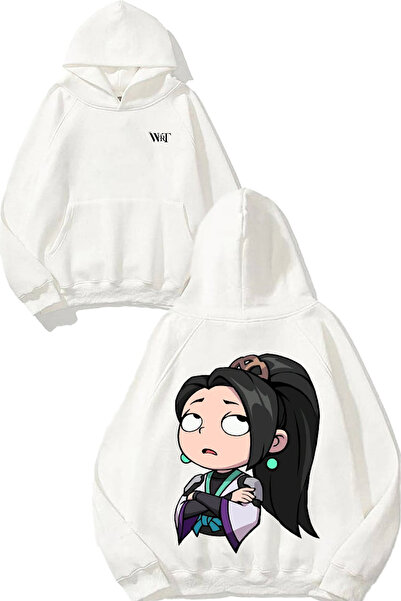 THEWERT سويت شيرت أبيض بقلنسوة مطبوع عليه تصميم Valorant Sage