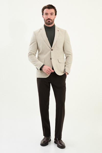 Mcr Straight Slim Fit Bag Pocket Mono Collar Wool Men's Jacket Beige - 41470.25K