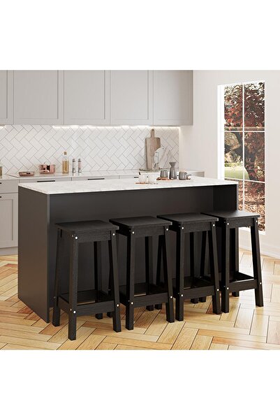 Bimossa Kahlo G4631 4Adet Siyah Tabure Mutfak Ada 160cm Carrara Mermer Desen Antrasit Bar Masa Kapaklı Dolap