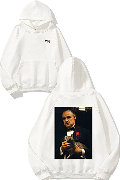 THEWERT Hanorac alb cu glugă cu imprimeu pe spate Vito Corleone 2 Design