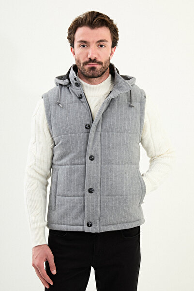Mcr Striped Slim Fit Hooded Puffer Men's Vest Gray - 40950.25K