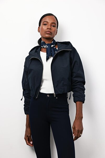 5in1Canpolat Navy Blue Hooded Bomber Jacket 5089