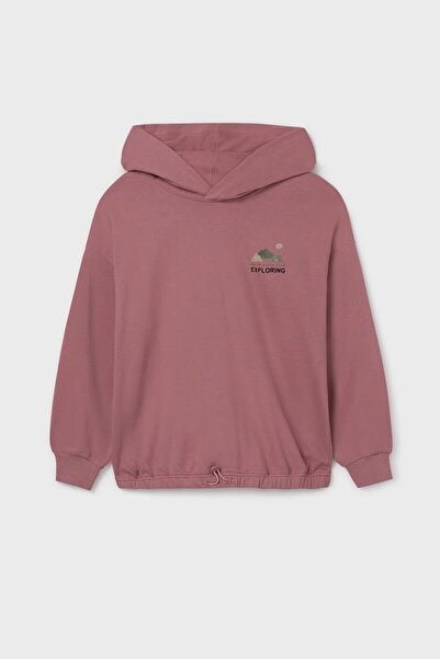 MAYORAL Kız Çocuk Baskılı Kapüşonlu Etek Ucu Büzgülü Sweatshirt - Gül Kurusu