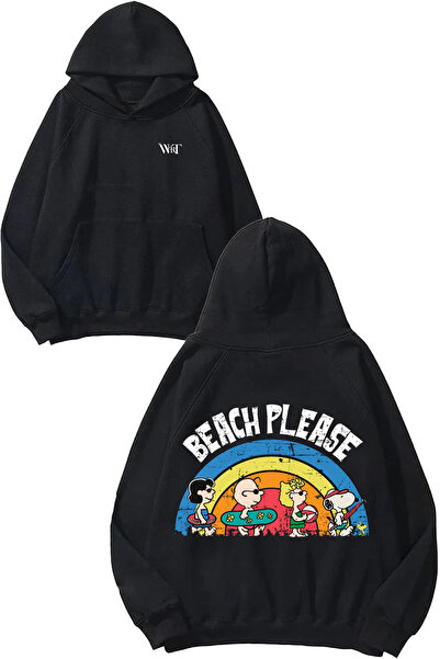 THEWERT Beach Please Design Back Printed Black Hooded Sweatshirt