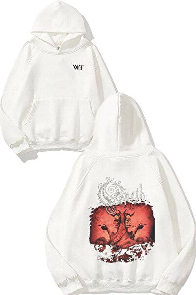 THEWERT Hanorac alb cu glugă cu imprimeu Opeth 5 Design