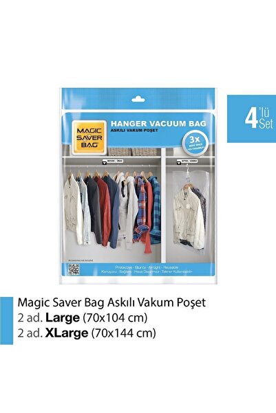 Genel Markalar Turuncu 4'lü Vakumlu Askılı Saklama Poşetleri Seti, 2L ve 2XL kapasite