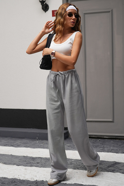 Sun Victoria Gray Winter Lycra Cotton High Waist Wide Leg Palazzo Fabric Pants