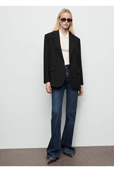 MANGO Woman Kapaklı cepli düz kesim blazer ceket