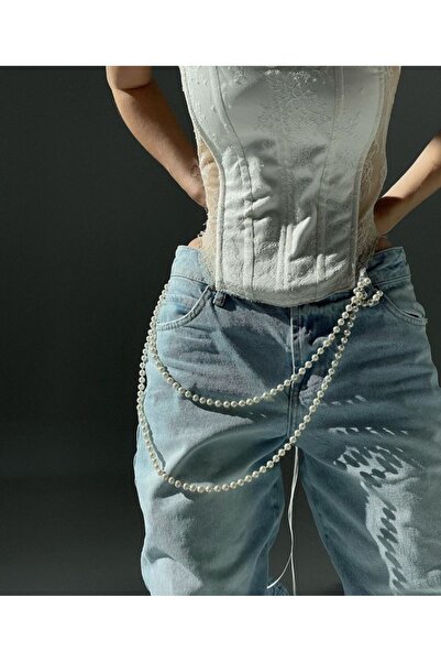 by Natalie Pearl Waist Necklace Belt 10 mm Size of Pearls Color White
