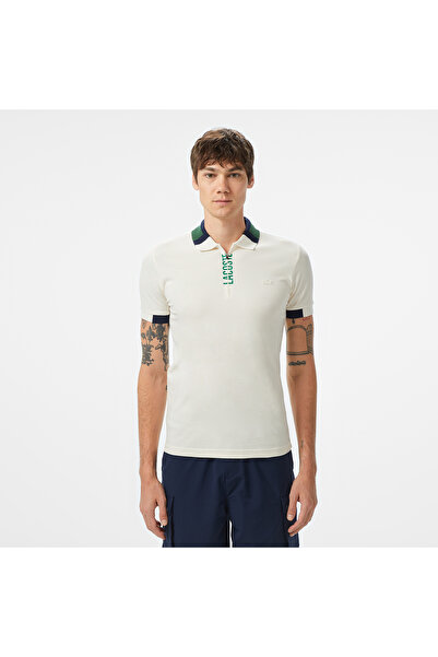Lacoste Erkek Regular Fit Yarım Fermuarlı Baskılı Beyaz Polo