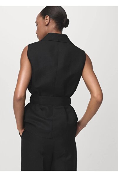 MANGO Woman Kemerli keten kumaş yelek