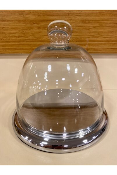 PLUS HOME Cake and Pastry Blowing Glass Cover Bell Jar and Brass Silver Stand Diameter 21 cm