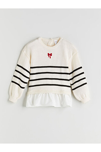 LC Waikiki Sparkling Choices from Shining Store |   Crew Neck Striped Girls' Knitwear Sweater