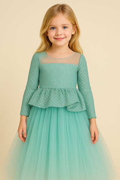 KOKOŞ BEBEK Girl's Glitter Tulle Evening Dress - Turquoise