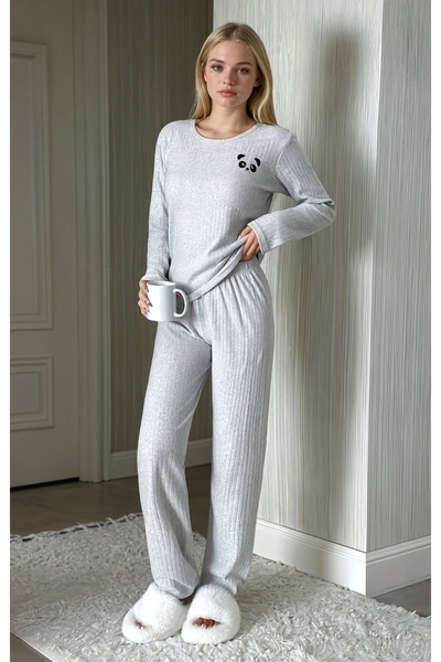 CARLA MARA Panda Soft Kadın Ribanalı Pijama Takımı